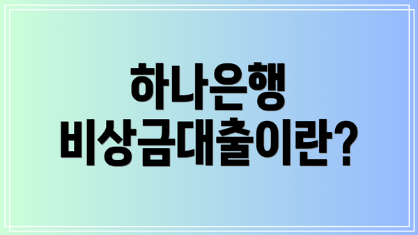 하나은행 비상금대출이란?