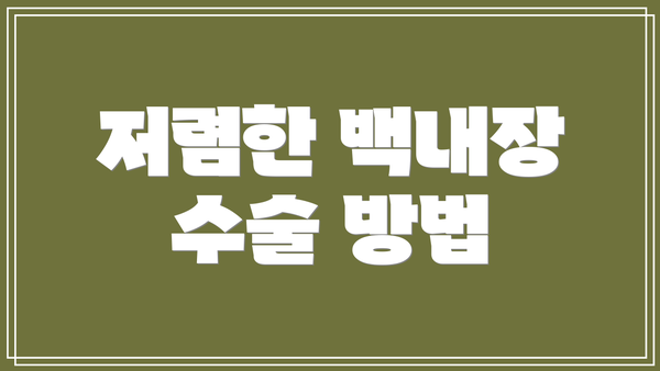 저렴한 백내장 수술 방법