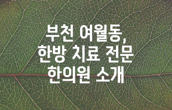 부천 여월동, 한방 치료 전문 한의원 소개