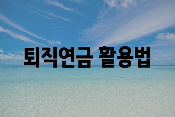 퇴직연금 활용법